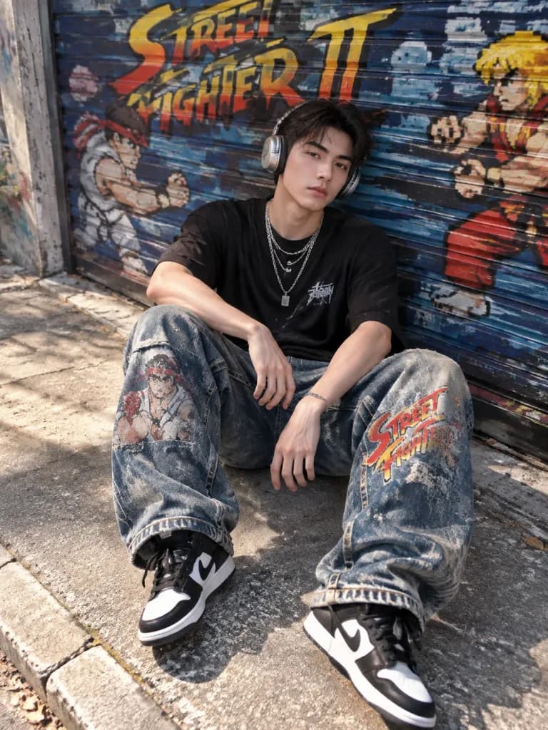 Urban Streetwear Sidewalk Portrait