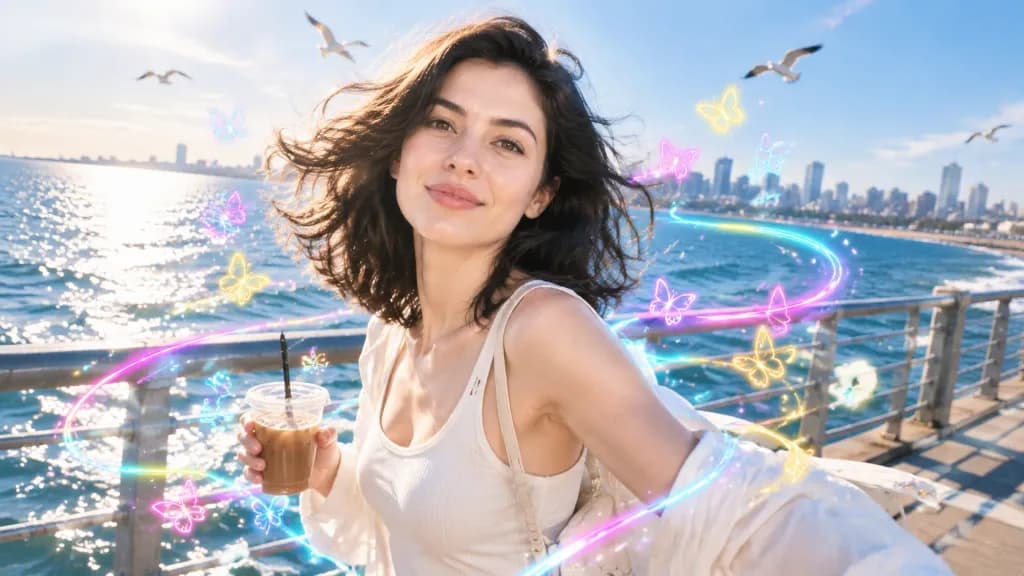 Seaside Lifestyle Portrait with Neon Doodles