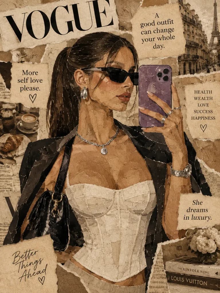 Vintage Magazine Paper Collage Portrait