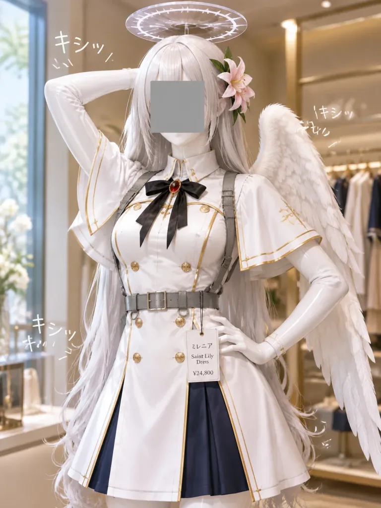 ブティックのアニメ風天使マネキン展示