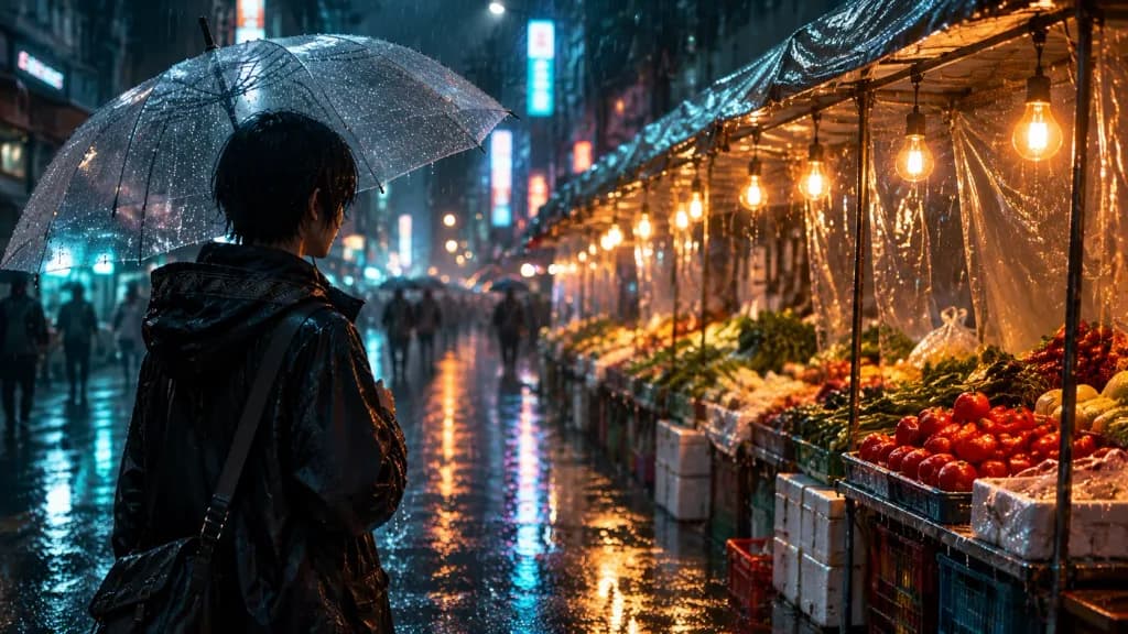 Neon Rain Market Solitude