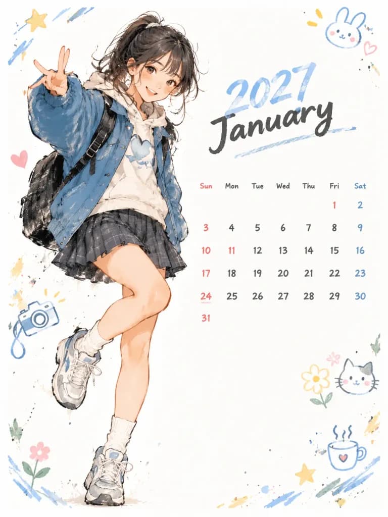 Korean Doodle Illustrated Calendar Page