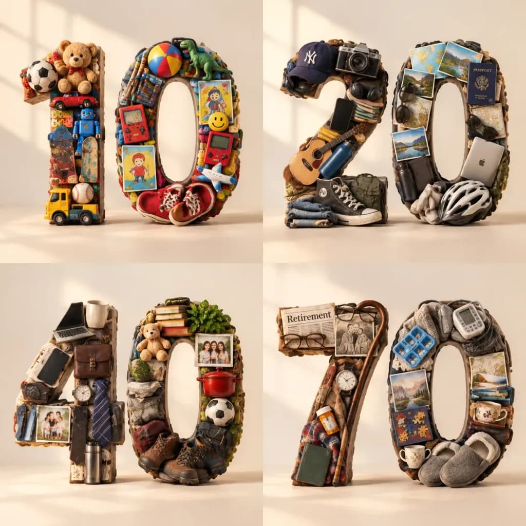 Typographic Life Stages Sculpture Grid