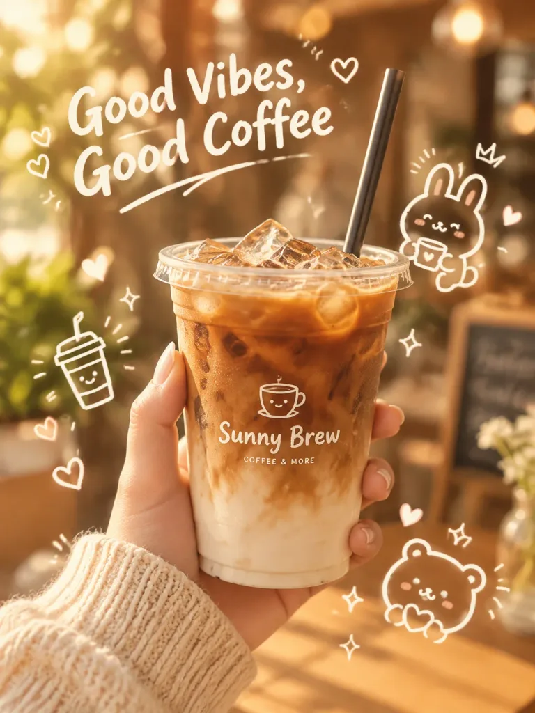 Cozy Cafe Beverage with Doodle Overlays