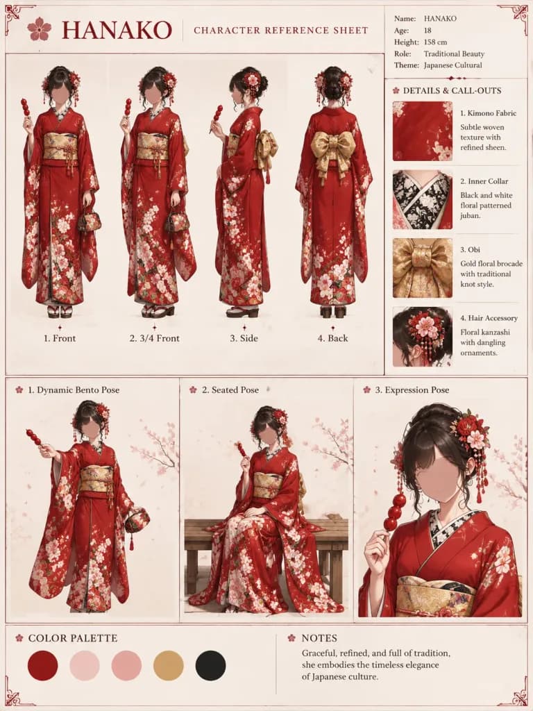 Traditional Japanese Kimono Character Sheet