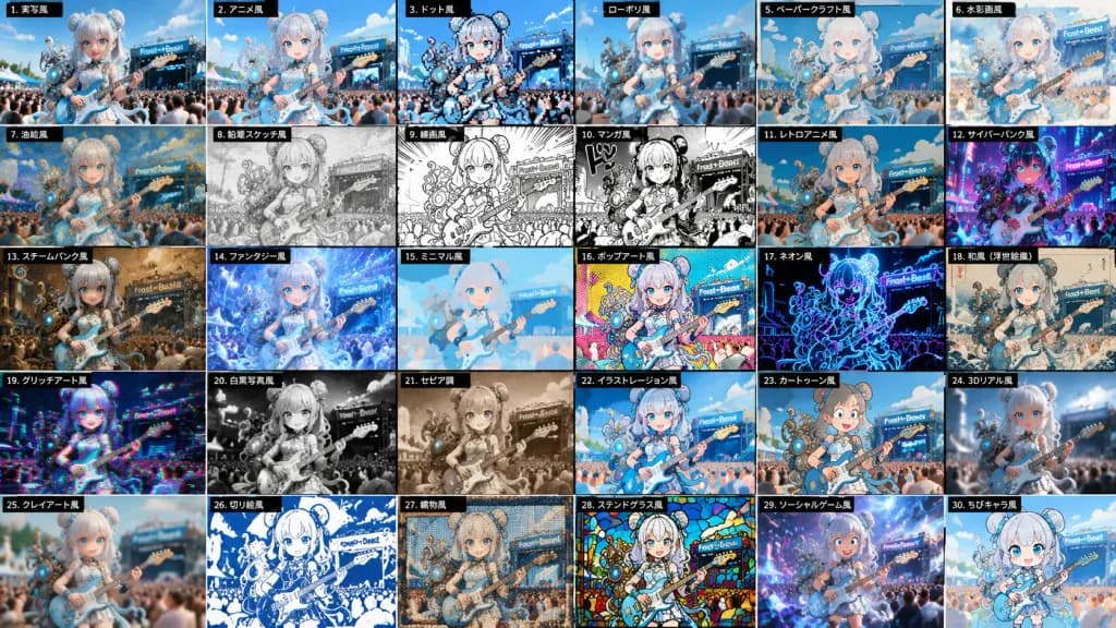 30-Style Chibi Musician Visual Comparison Grid