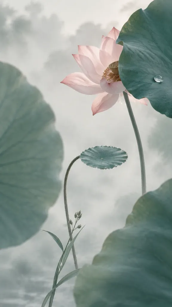 写実調の古典中国水墨風蓮花