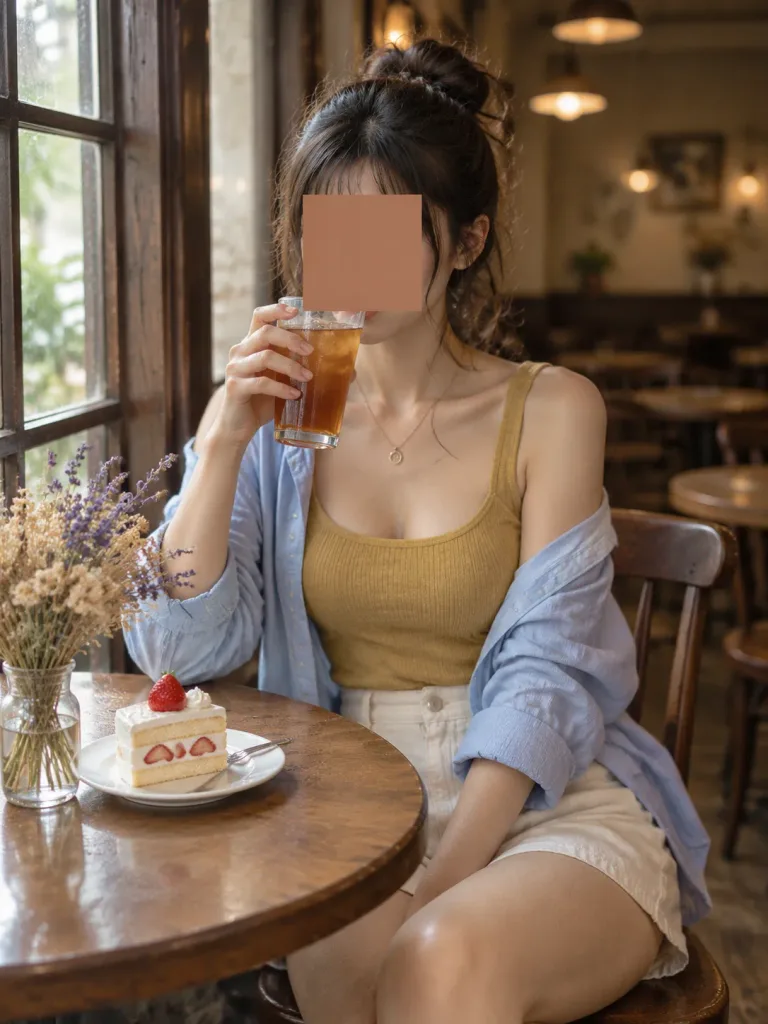 얼굴이 가려진 카페 라이프스타일 인물 사진