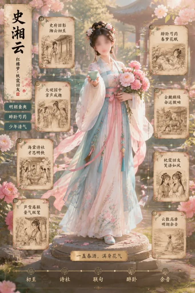 古典红楼仕女人物信息图海报
