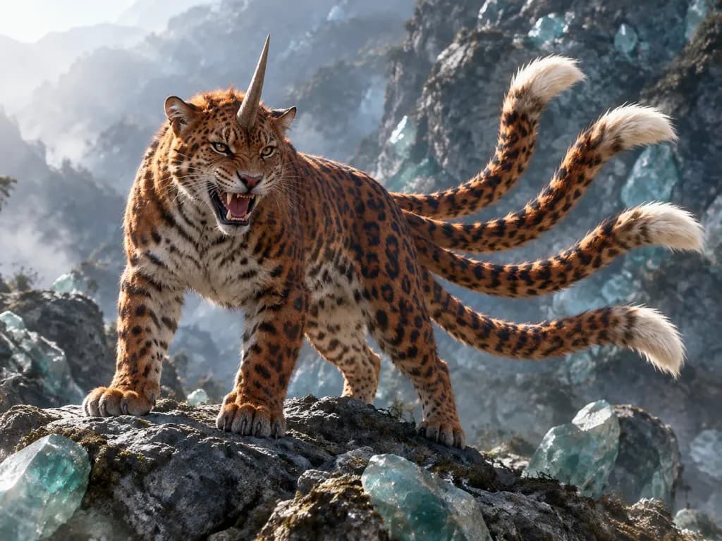 Mythical Horned Leopard on Mountain Ridge