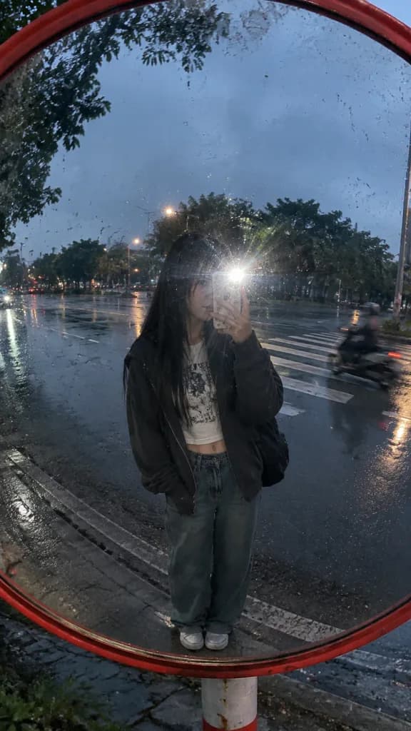 Rainy Convex Traffic Mirror Selfie