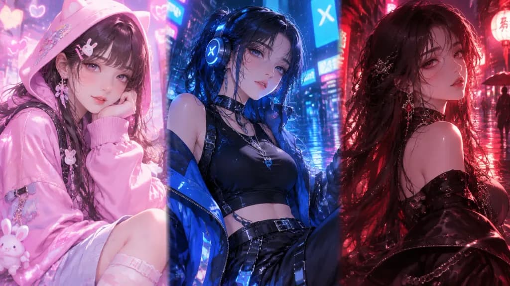 3분할 애니 스트리트 패션 콜라주