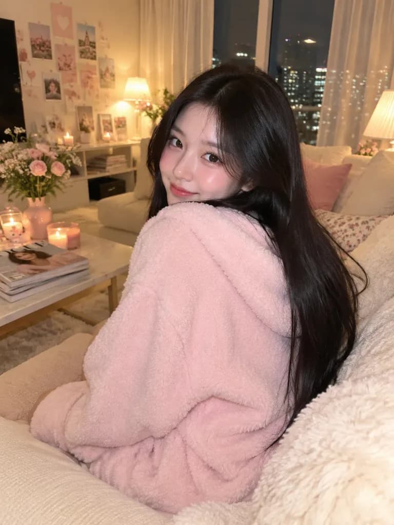 温もりある夜の部屋フラッシュポートレート