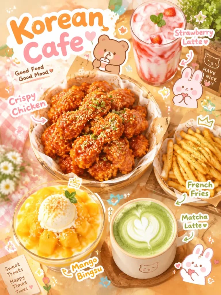 Poster Promozionale Kawaii per Cibo da Bar