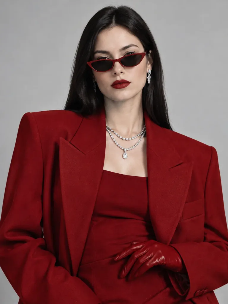 Ritratto Editoriale di Moda in Rosso Cremisi