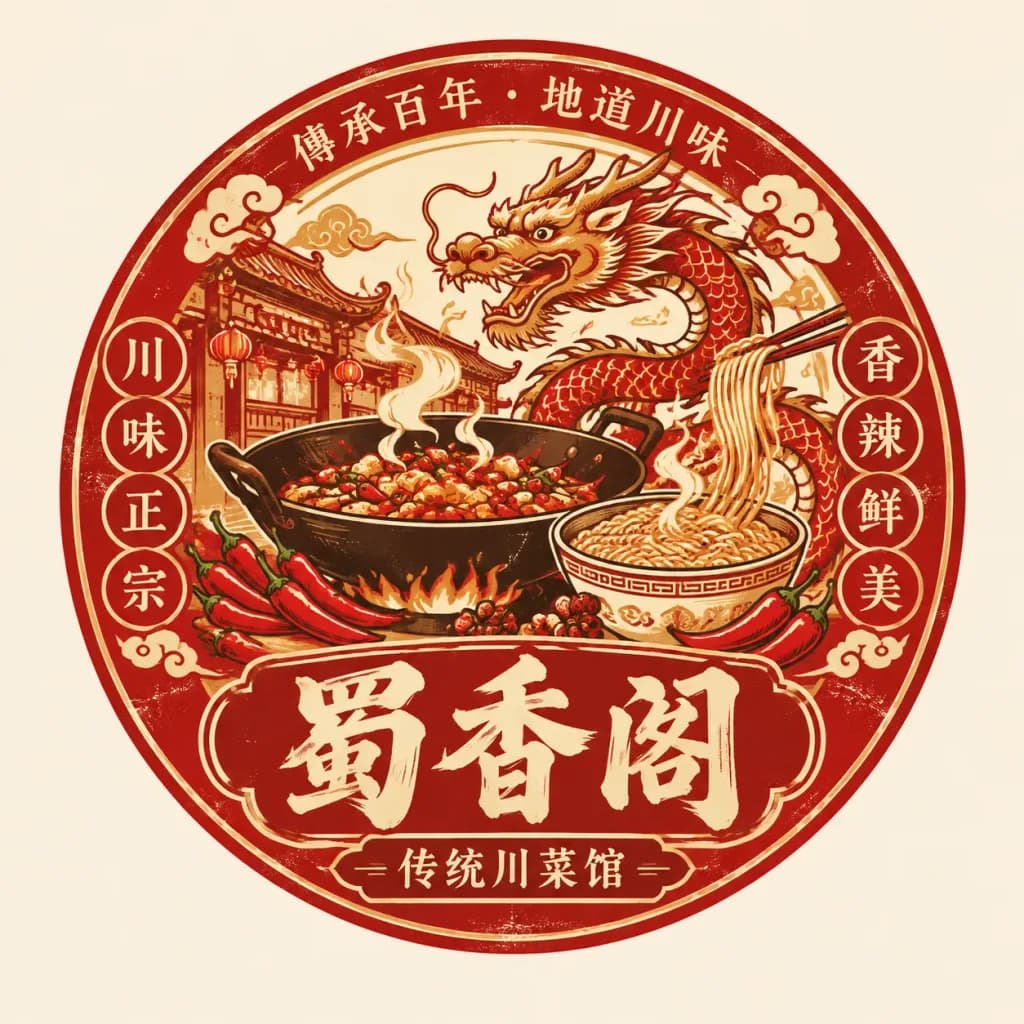 Retro Chinese Catering Badge Logo
