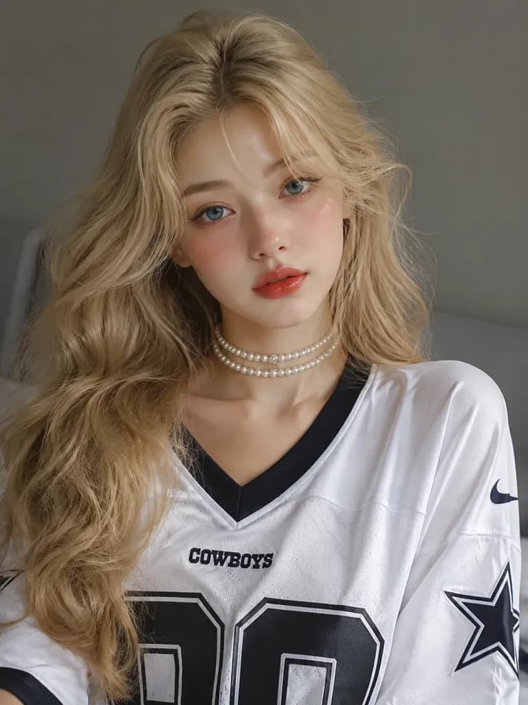 Blonde Portrait in Football Jersey