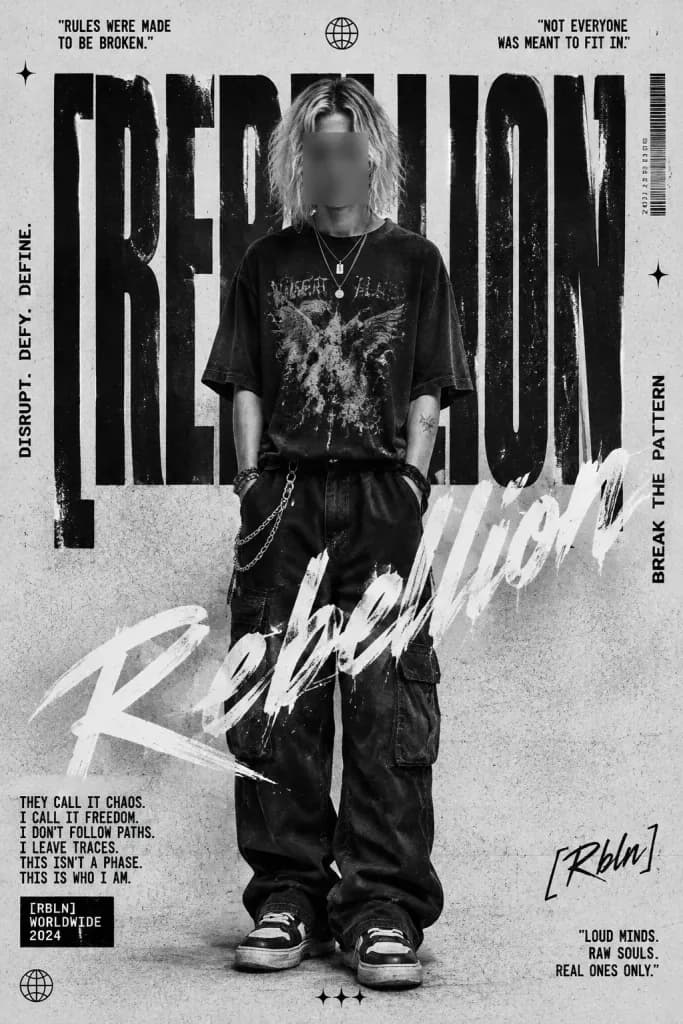Monochrome Rebellion Streetwear Editorial Poster