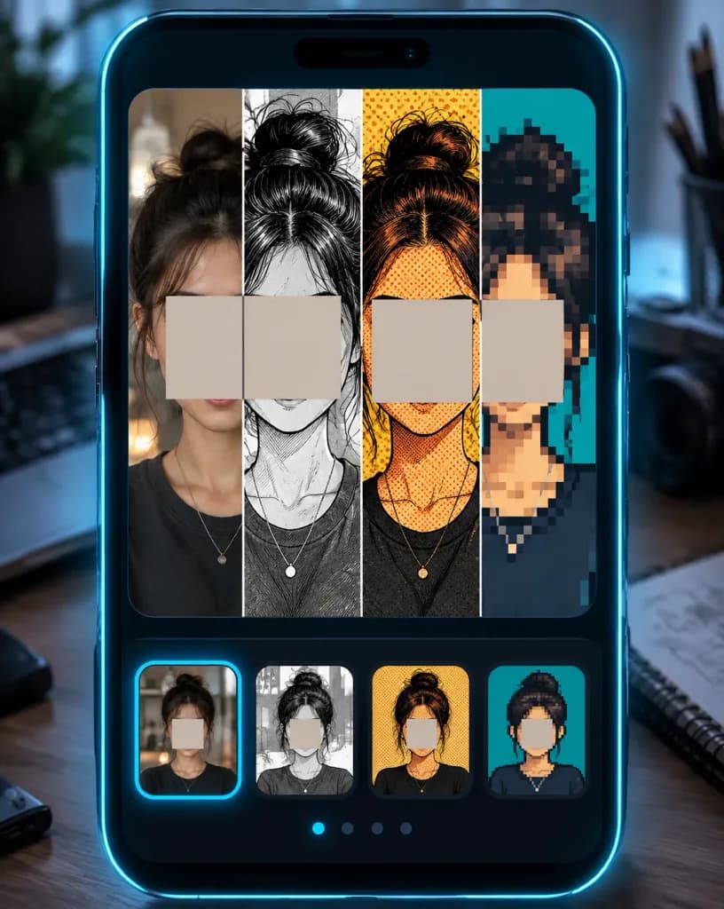 Comic-Stil Split-Porträt App-Mockup