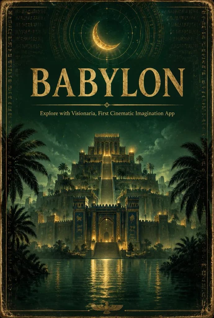 Ancient Babylonian Ziggurat Night Poster