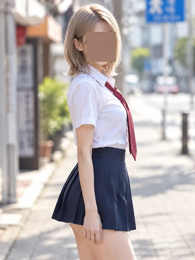 Anonymized Japanese School Uniform Street Portrait