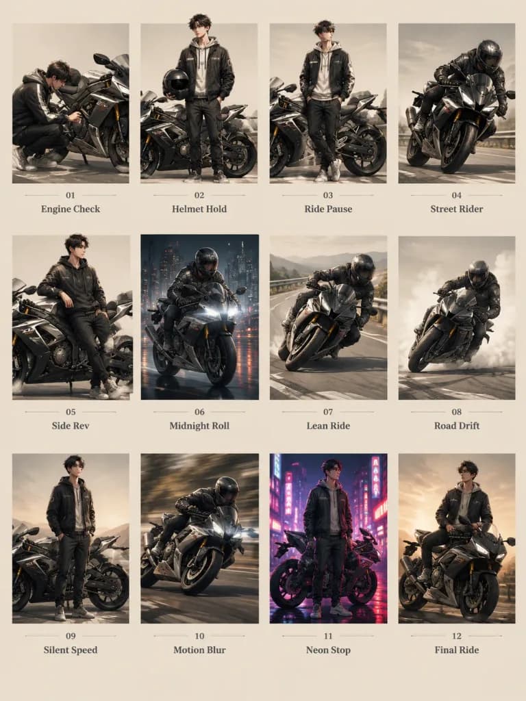 Anime Streetwear Motorbike Pose Sheet