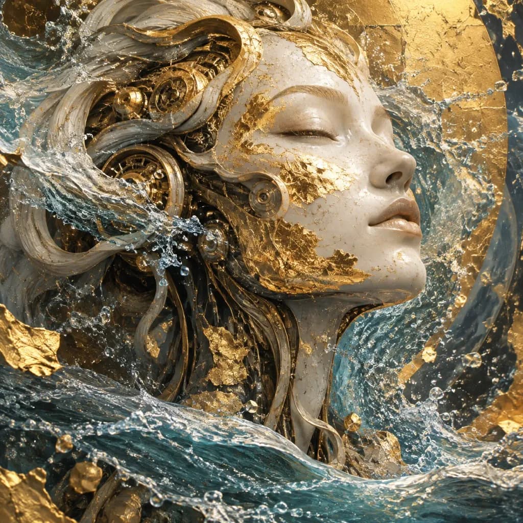 Biomechanical Surrealism with Gold Leaf