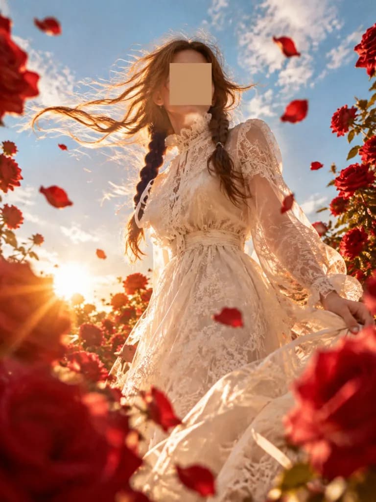 玫瑰花園低角度時尚人像