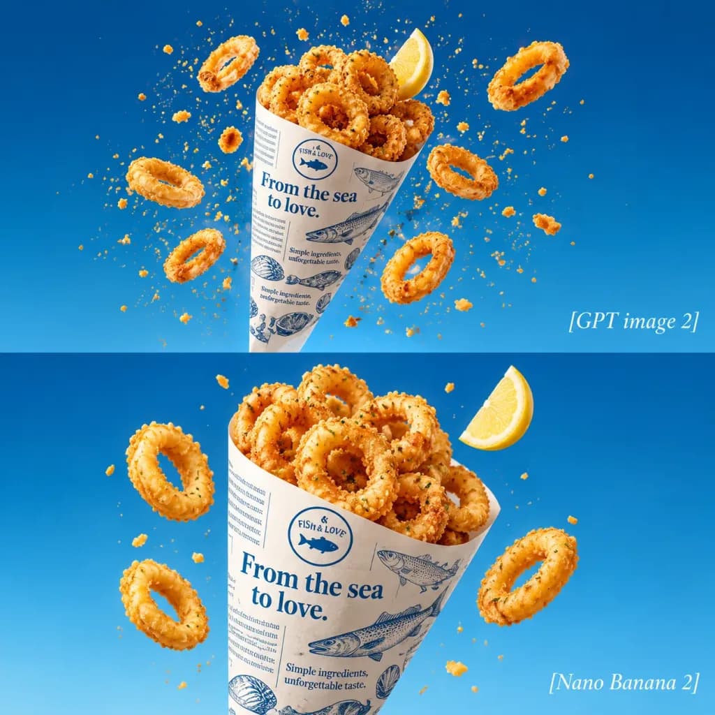 Split Panel Fried Calamari Cone Comparison