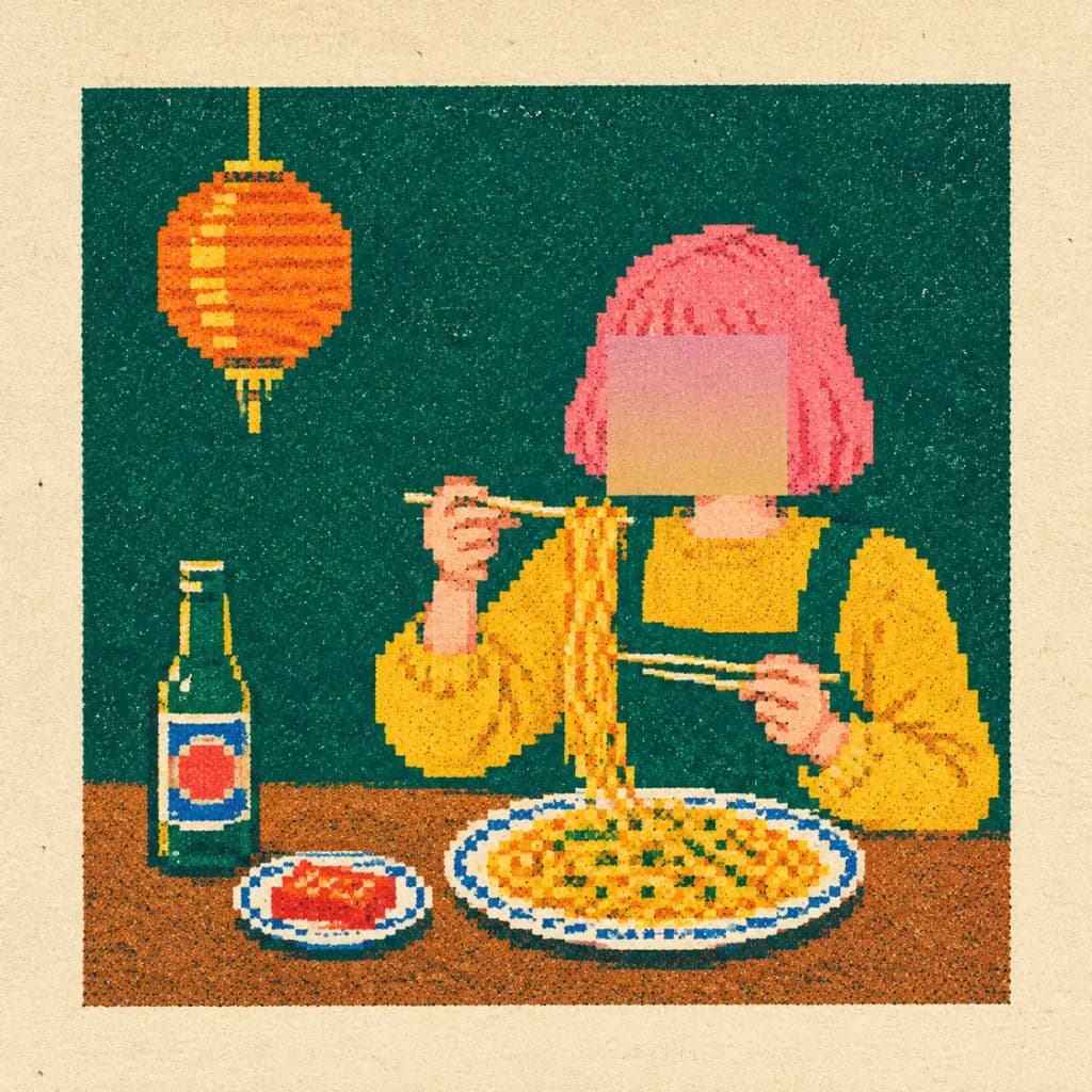 픽셀 리소그래프 국수 식당