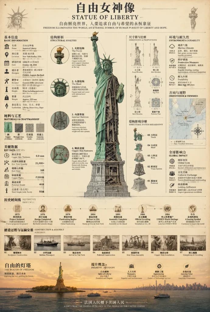 Architectural Cutaway Infographic of Statue of Liberty