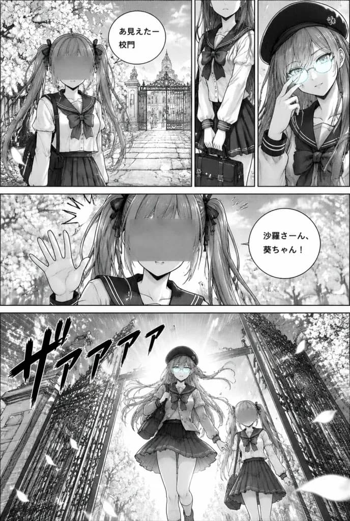 School Gate Manga Page with Cyan Accent