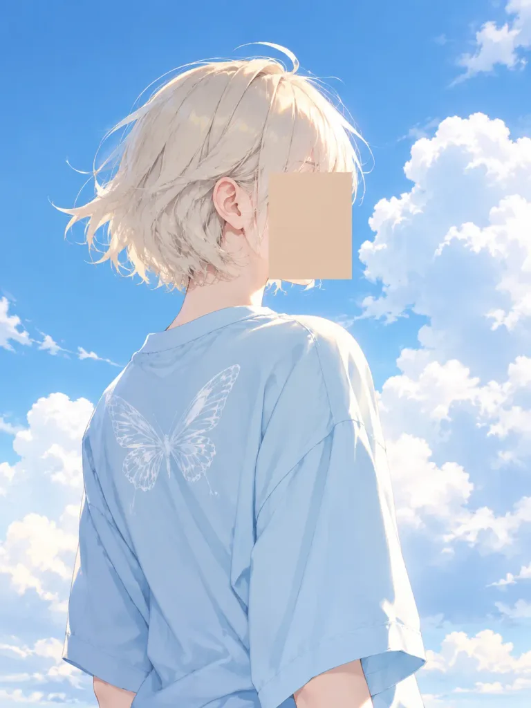 夏の青空とアニメ調バックビューポートレート
