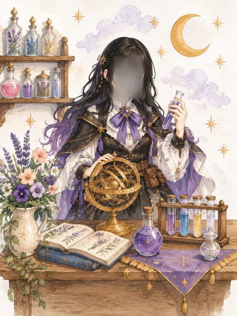 Storybook Watercolor Alchemist at Desk