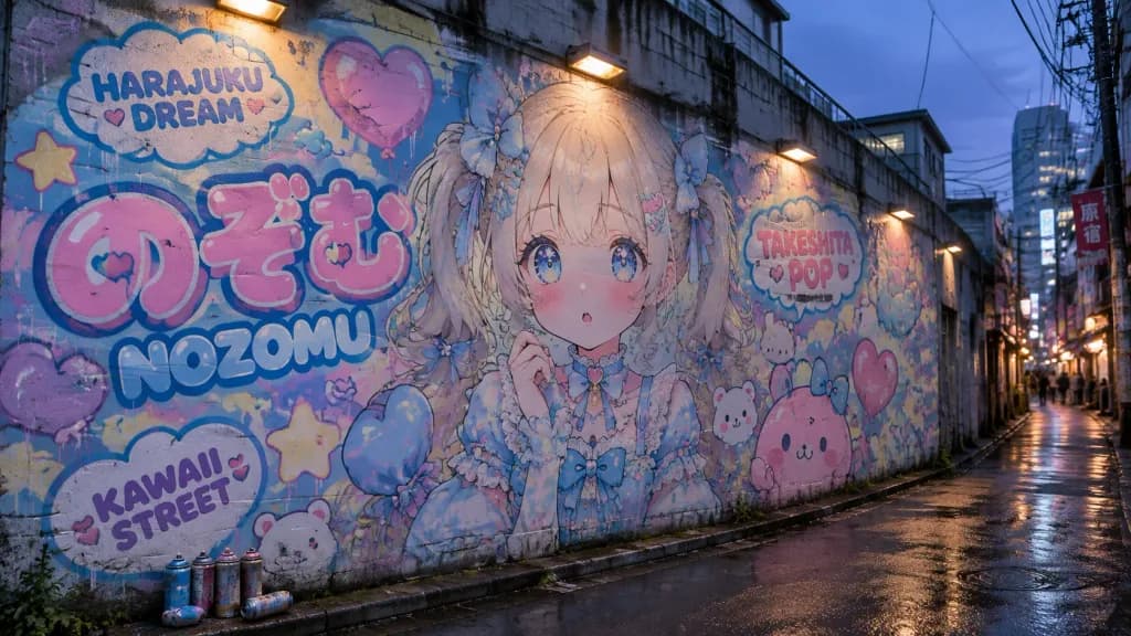 Mural de Grafiti Kawaii en Harajuku