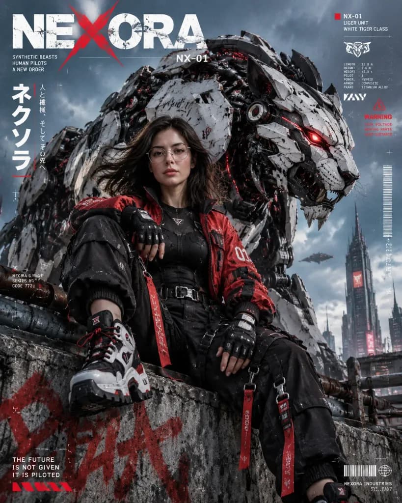 Cyberpunk Techwear Pilot and Mecha Beast