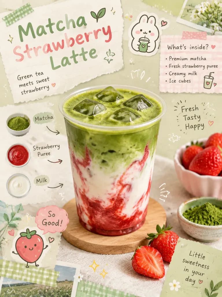 Kawaii Cafe Drink Scrapbook Poster