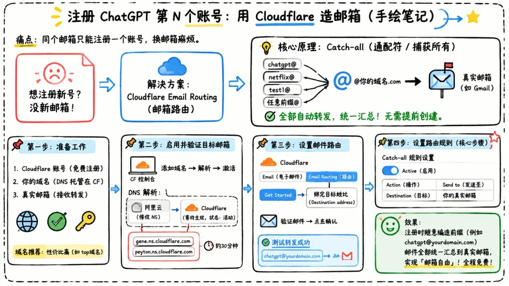 Cloudflare キャッチオールメール設定図解