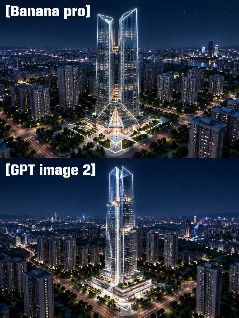 Futuristic Night Skyscraper Split Comparison