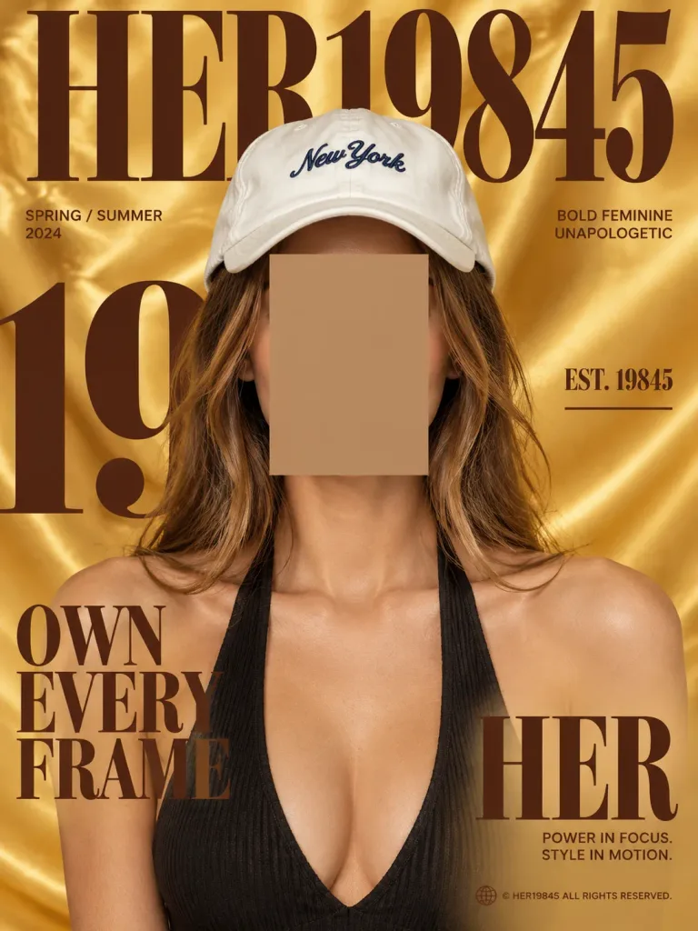 ゴールドサテンの顔隠しファッション雑誌表紙