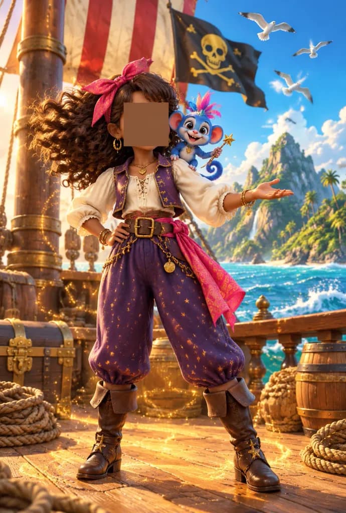 Fantasy Pirate Girl with Mascot Companion