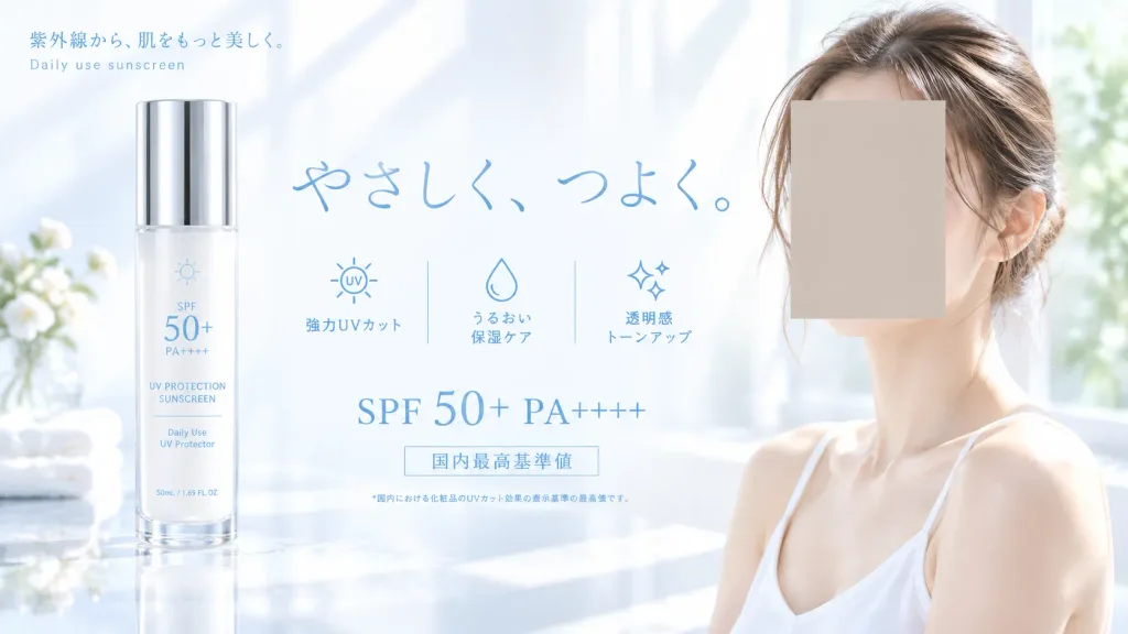 Banner pubblicitario minimalista per crema solare giapponese