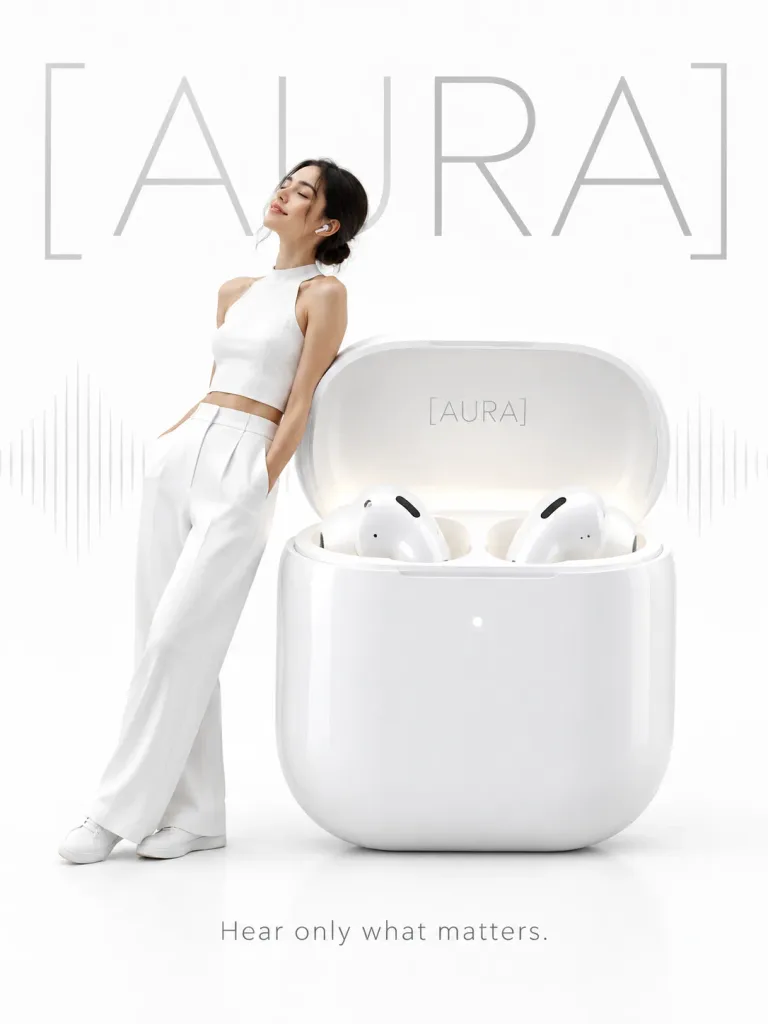 Minimalist Wireless Earbuds Advertisement Poster