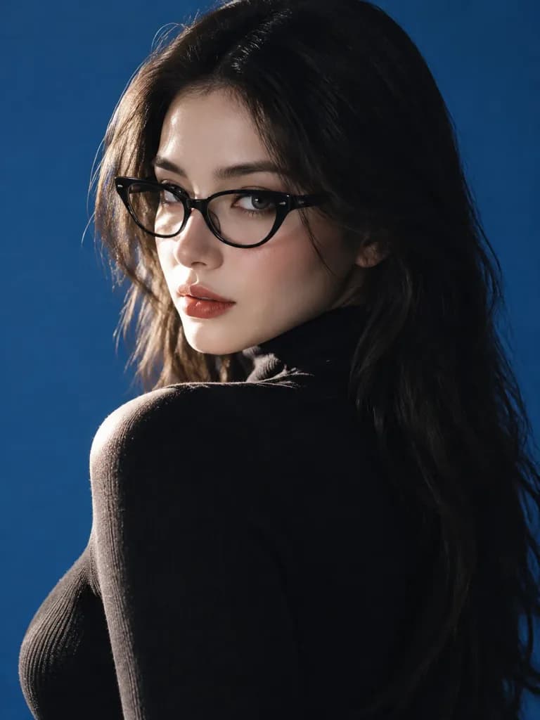 캣아이 안경을 쓴 드라마틱 스튜디오 인물 사진