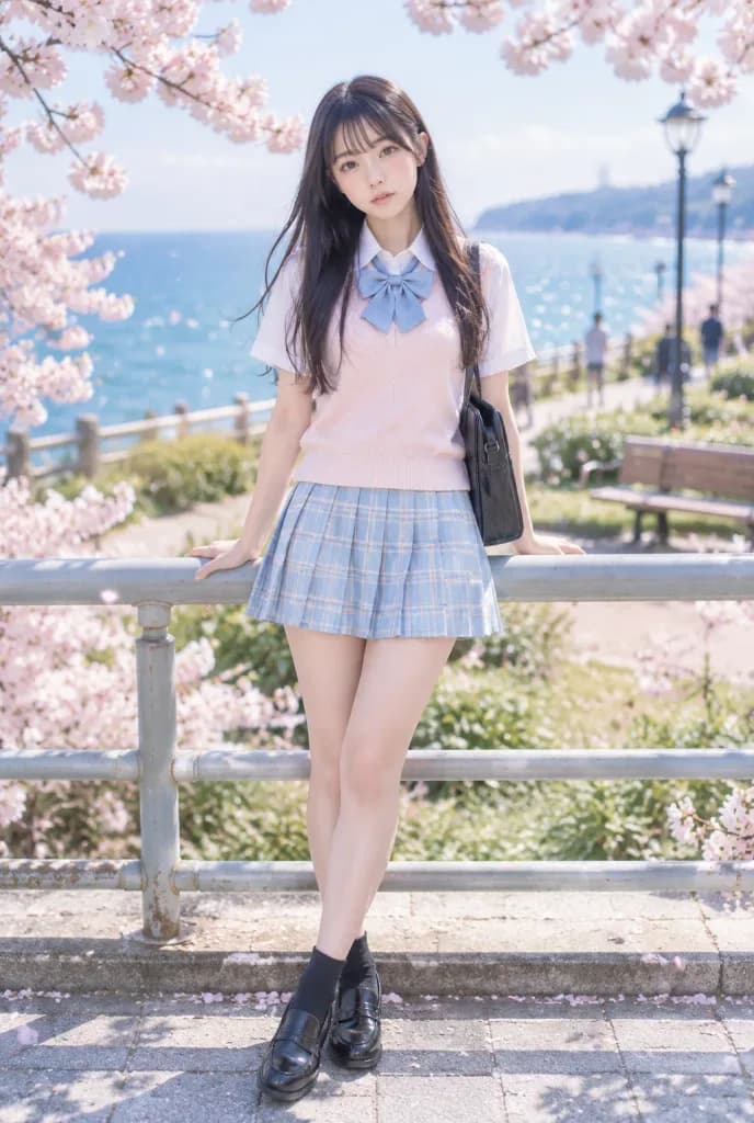 봄 바닷가 벚꽃 인물 사진