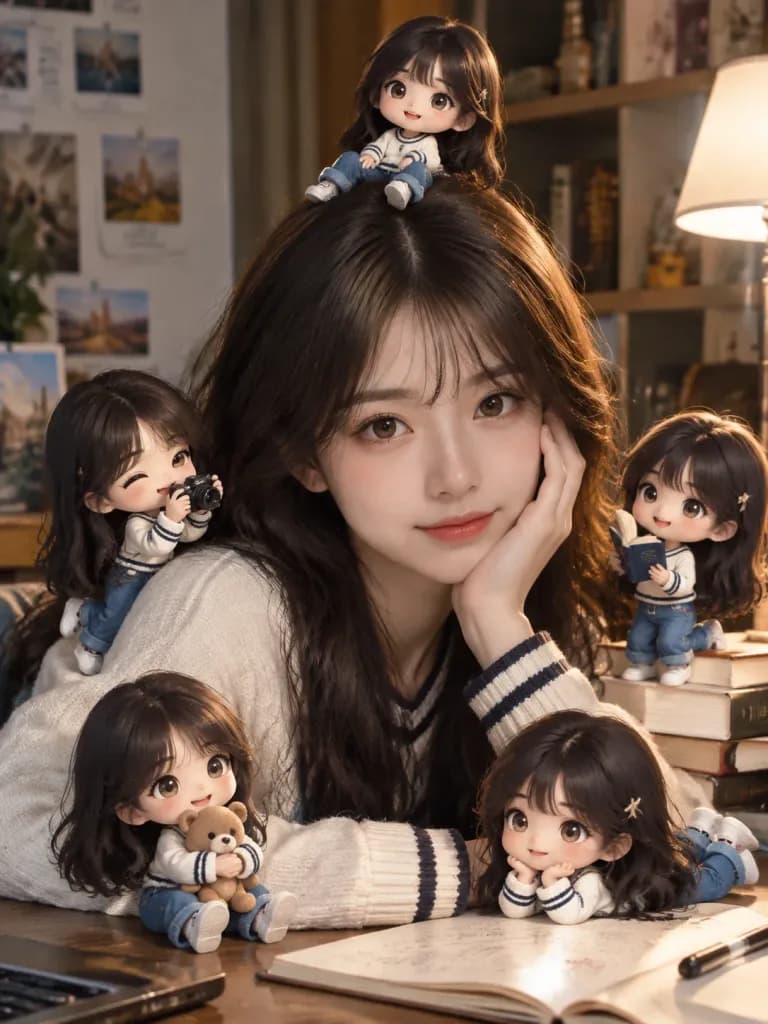 Realistic Portrait with Mini Chibi Clones