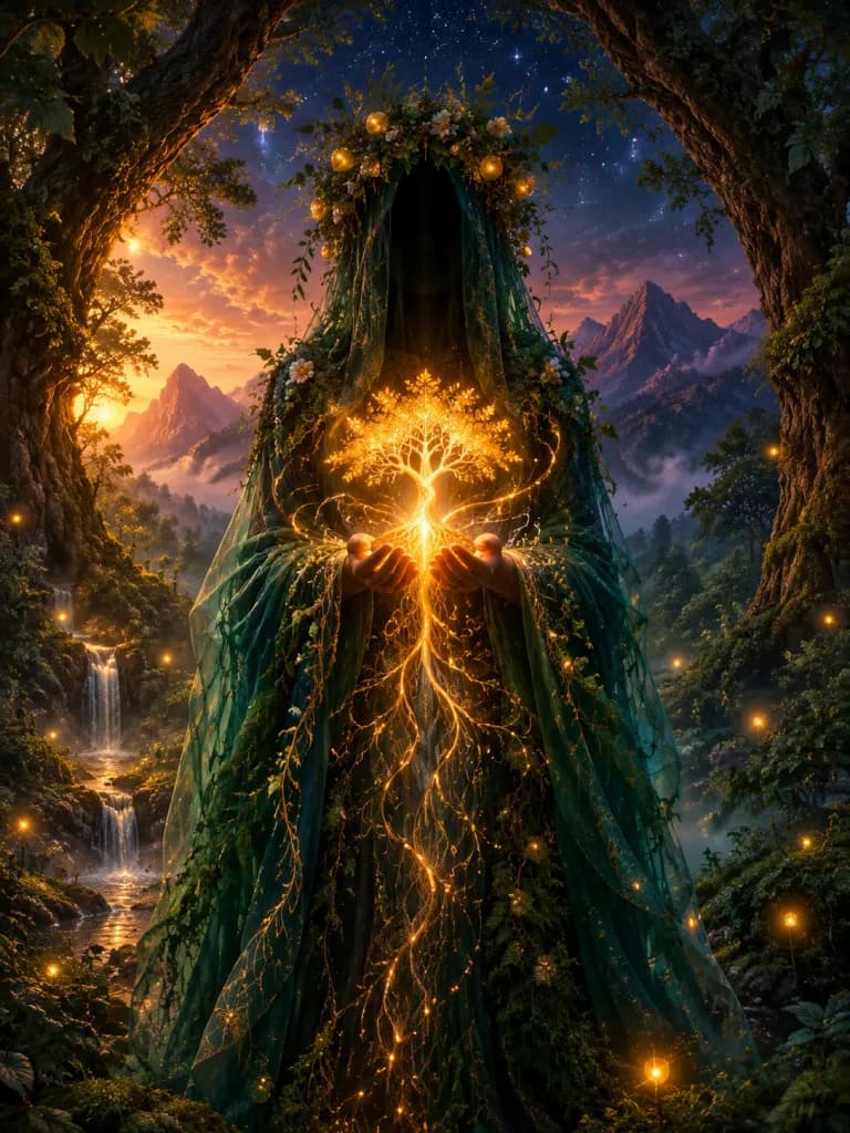 Forest Spirit Holding Glowing Life Tree