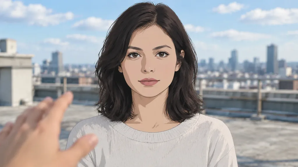 Anime Character on Real Rooftop