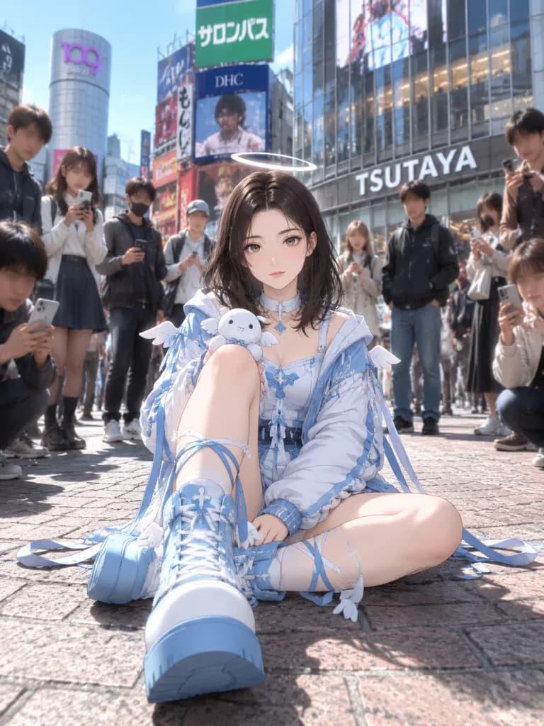 東京のストリートに現れたアニメ少女