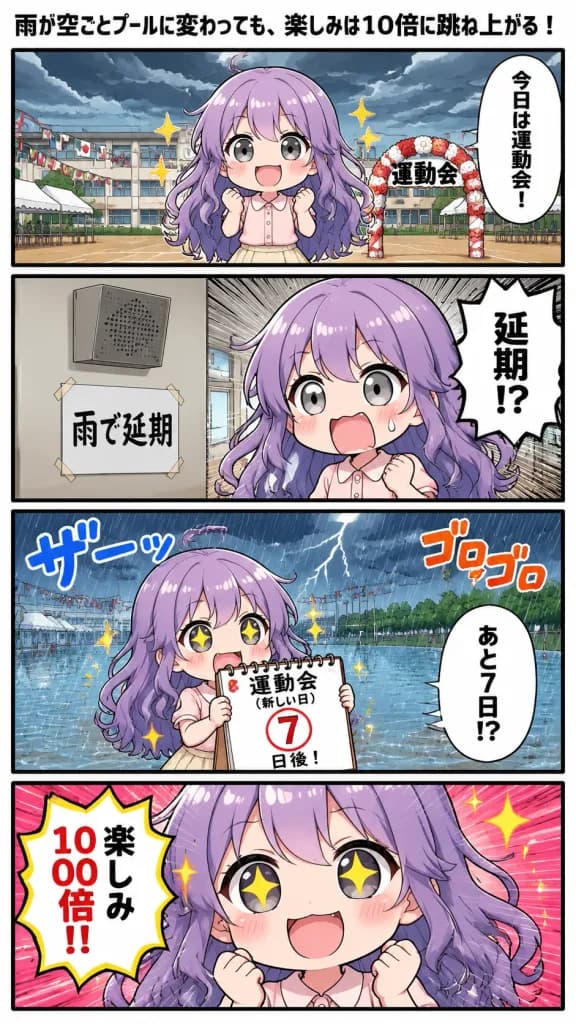 雨の運動会ちびキャラ4コマ漫画